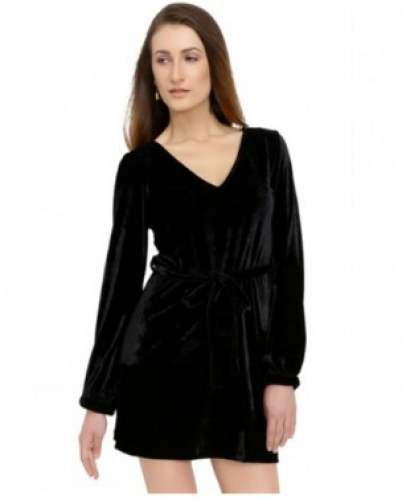 V neck Black Velvet One Piece Dress  by Ashtag