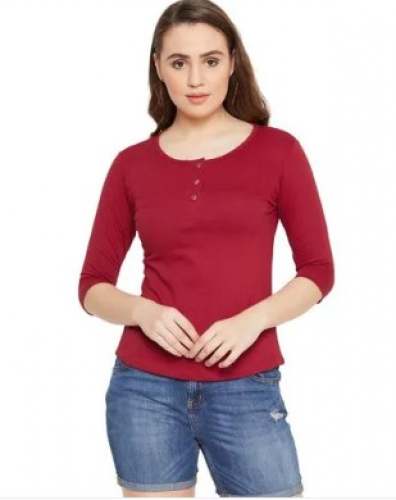 Cheery Red Girl Full Sleeve Plain Tshirt  by Surashar Clothing Pvt Ltd