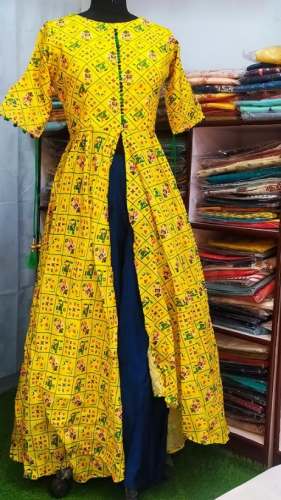 New Collection Yellow Front Slit Kurti For Women by Riddhi Siddhi Creations And Boutique