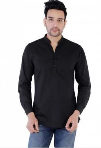 Lakda' S Plain Mens Black Kurta Shirt 
