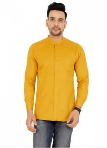 Yellow Plain Mens Cotton Shirt  by Lakdas Shirt