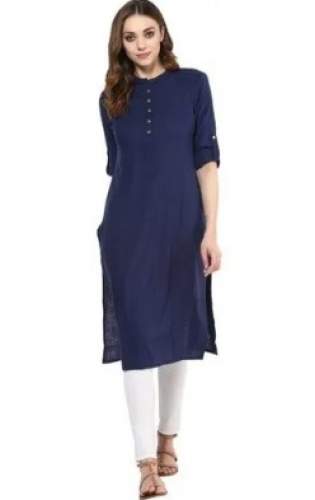 Navy Blue Plain Rayon Kurti  by Dark Fashion India Private Limited