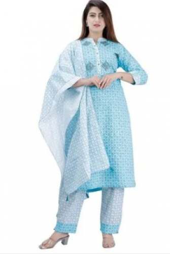 Formal Wear Sky Blue Kurti Pant Set 