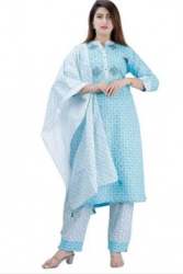 Formal Wear Sky Blue Kurti Pant Set 