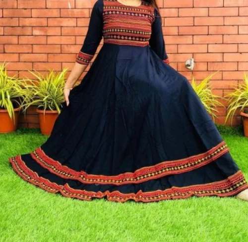 Navy Blue Anarkali Cotton Kurti  by Snehas Creation