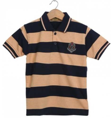 Collar Neck Striped Design Boys T shirt  by L K Vyapaar Private Limited