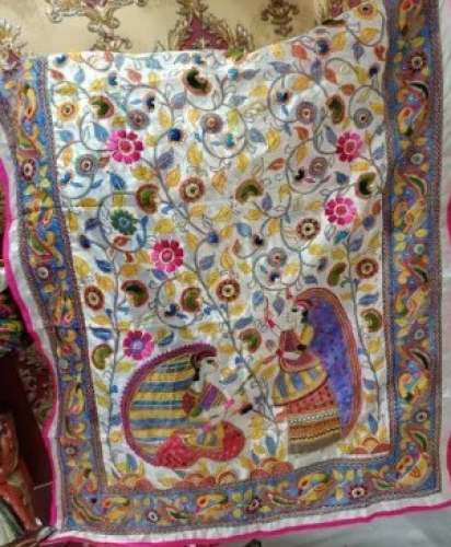 Traditional Madhubani Print Phulkari Dupatta  by Solanki Handicraft