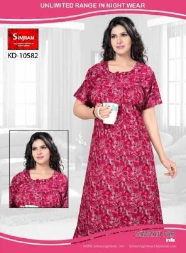 Stitched Printed Lace Night Gown  by Simran Nightwear
