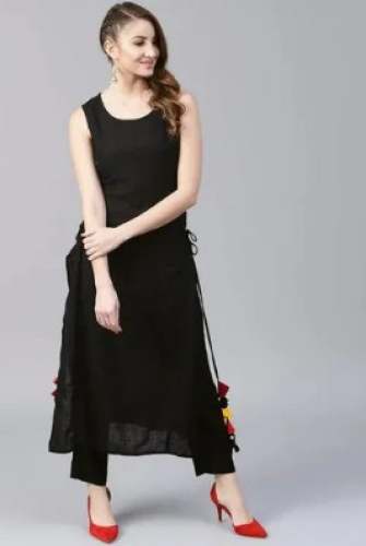 Party Wear Plain Black Kurti  by Sarin Texstyles