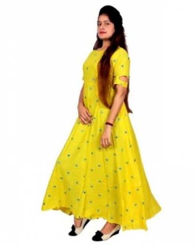Lemon Yellow Anarkali Kurti by KK Creation 