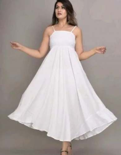 Designer White Plain Flared Maxi Dress by Your Choice