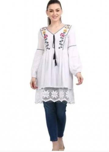 Pretty White Embroidered Tunic Top by Your Choice