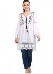 Pretty White Embroidered Tunic Top