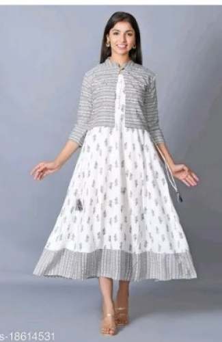 White Anarkali Kurtis With Shrug jacket  by Your Choice