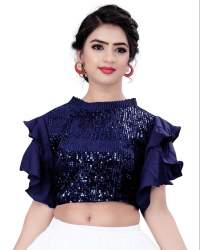 Navy Blue A-Line Sequence Crop Top Blouse