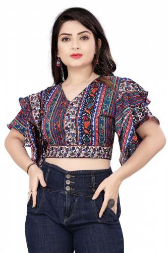 Rajawadi Print Blouse Top (Blue) by King And Queen Store