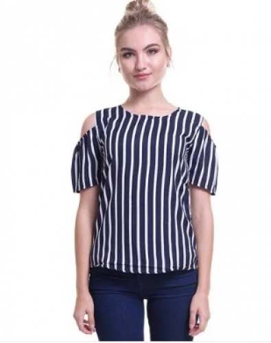 Crepe Striped Design Shoulder Cut Top 