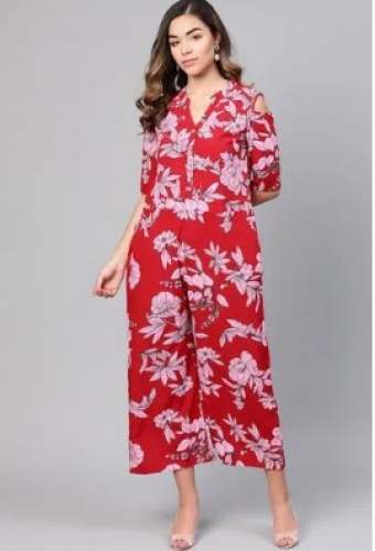 Regular Wear Red Formal Jumpsuit  by Auretta Fashions