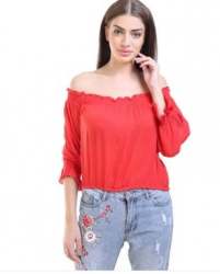 Stylish Off Shoulder Red Western Top 