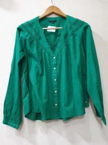 Designer V Neck Green Cotton Shirt Top  by Videh Apparels