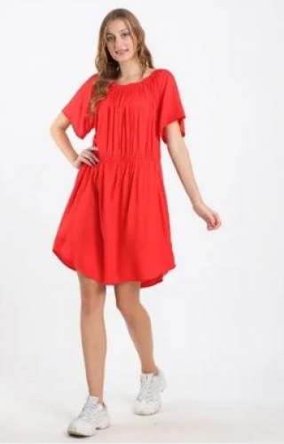 Stylish Red One Piece Cotton Western Dress  by Videh Apparels
