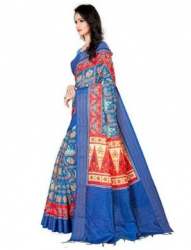 Fancy Blue Silk Digital Print Saree 