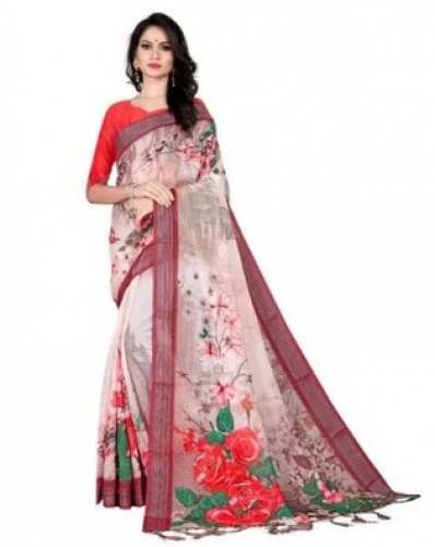Festive Wear Floral Print Linen Saree  by Mclothings