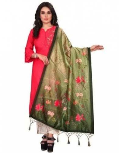 Mehandi Green Cotton Printed Dupatta 