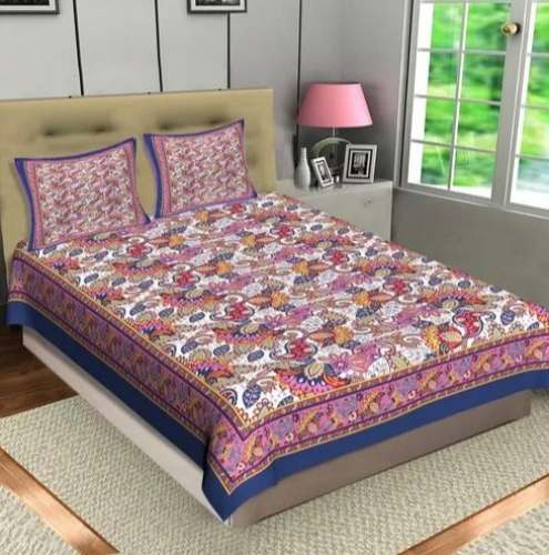 Multi color Cotton Printed Double Bed Sheet