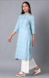 Sky Blue and White Color Printed Cotton Kurti Palazzo Set