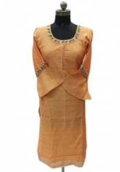 Fancy Light Orange Chanderi Kurtis 