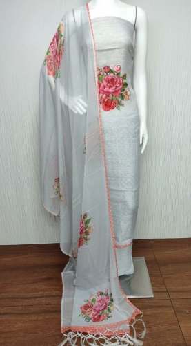 New Collection White Printed Dress Material