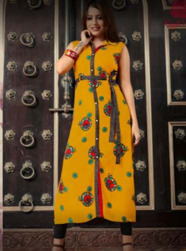 Buy New Arrival Yellow Printed Kurti At Wholesale by Father Garments