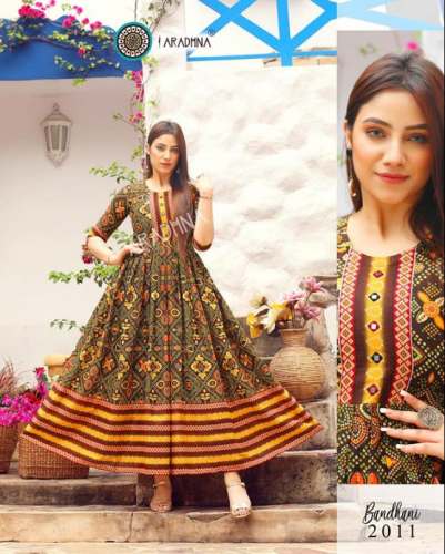 Buy Fancy Green Long Flared Kurti At Wholesale