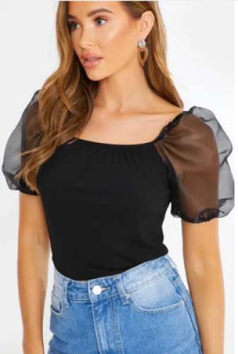 Black Puff Half Sleeve Top