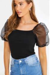 Black Puff Half Sleeve Top