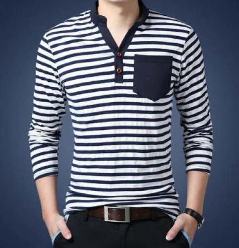 Striped Design Mens White T shirt  by Shams Fashion Point