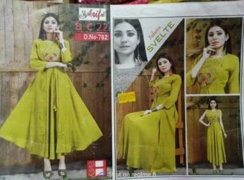 Parrot Green Long Anarkali Kurti  by B M I brother clothes Store