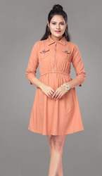 Orange Color Cotton Western One Piece Dress