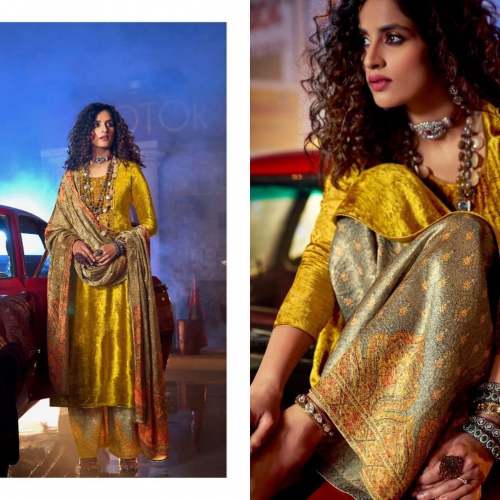 Designer Golden Silk dress Material  by Gursharn Suit and Sarees