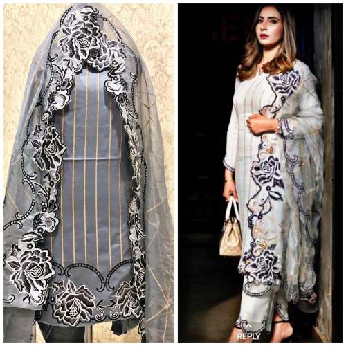 Fancy Grey Dress with Designer Dupatta by Gursharn Suit and Sarees