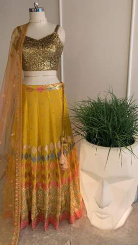 Party Wear Yellow Lehenga Choli  by Gursharn Suit and Sarees