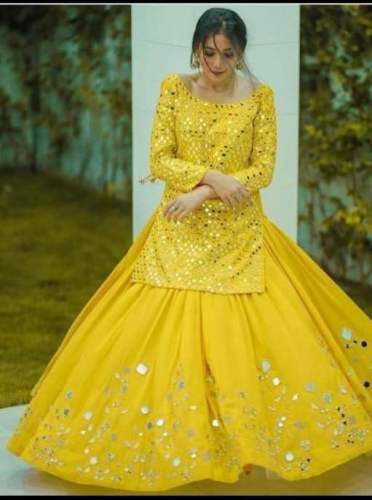 Yellow Mirror Embroidered Gharara Suit 