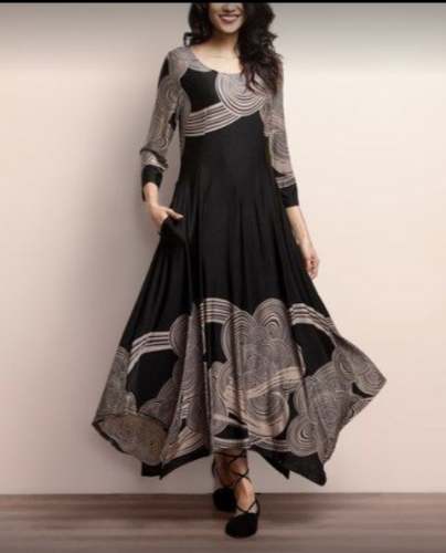 Buy Fancy Black Long Flare Kurti For Women by Meeras Fashion
