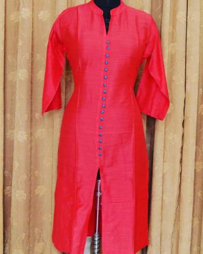 Stand Collar Plain Front Slit Kurti by VINIAA