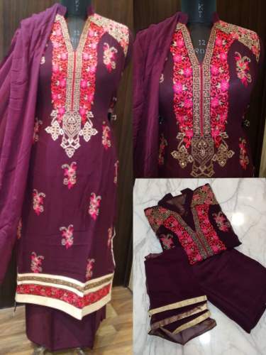 Wine Embroidered Dress Material From Barnala by VINIAA
