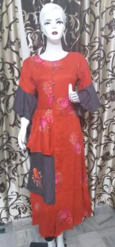 Fancy Red printed Anarkali Kurti 