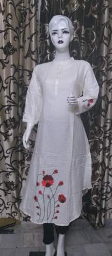Stand Collar White Designer Kurti by Balaji Collection