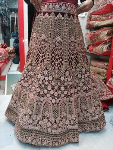 Maroon Embroidered Dulhan Lehenga by Shraman Jain Lehnga House