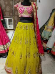 Green and Pink Crop Top Lehenga Choli